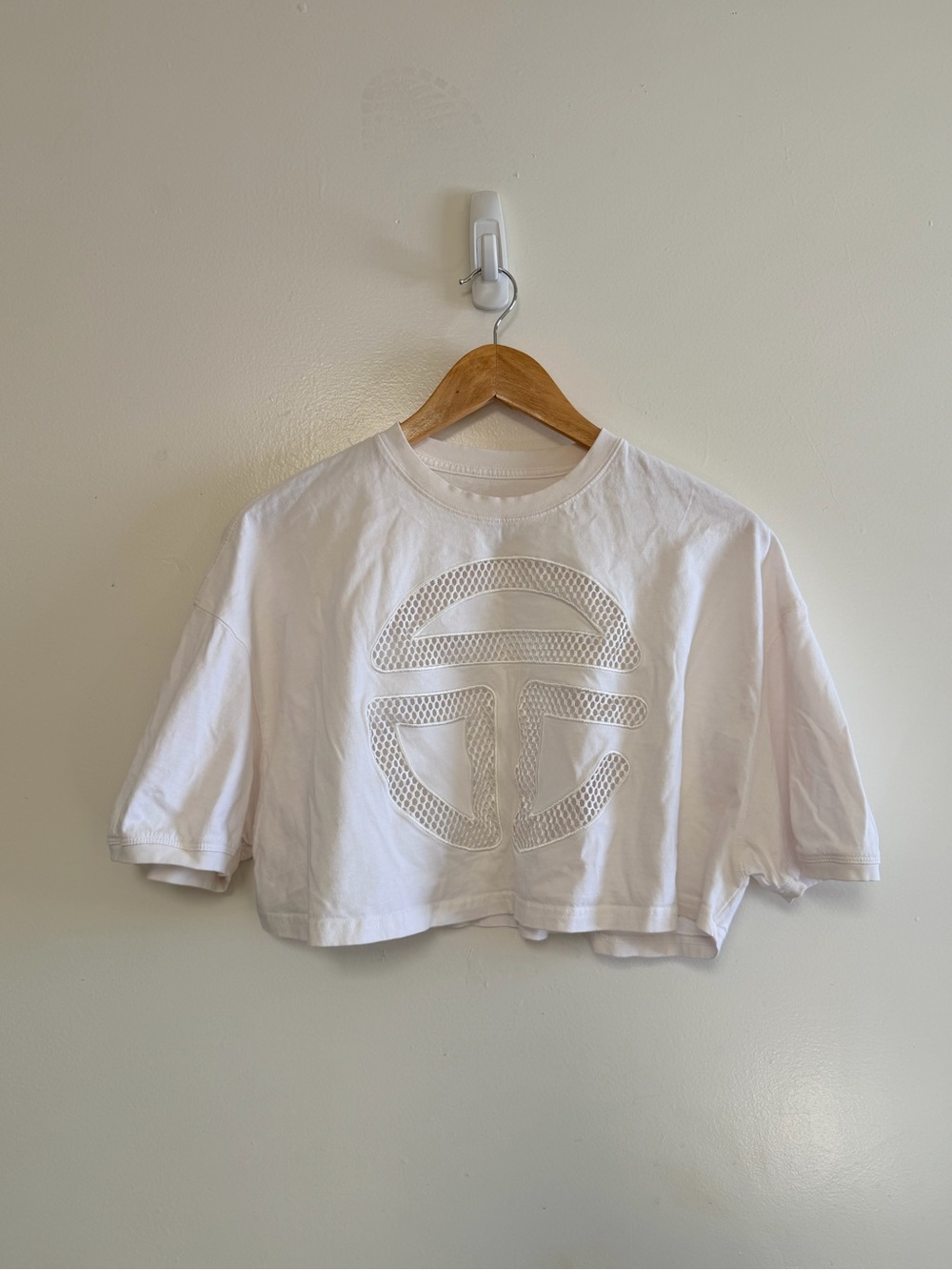 Telfar Ringer Cropped Mesh Logo Cotton Jersey T-Shirt XS Streetwear Casual